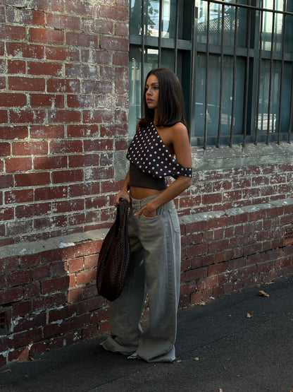 Kimmie polka dotted top - Brown/white