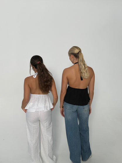 Cleo linen top with open back - White