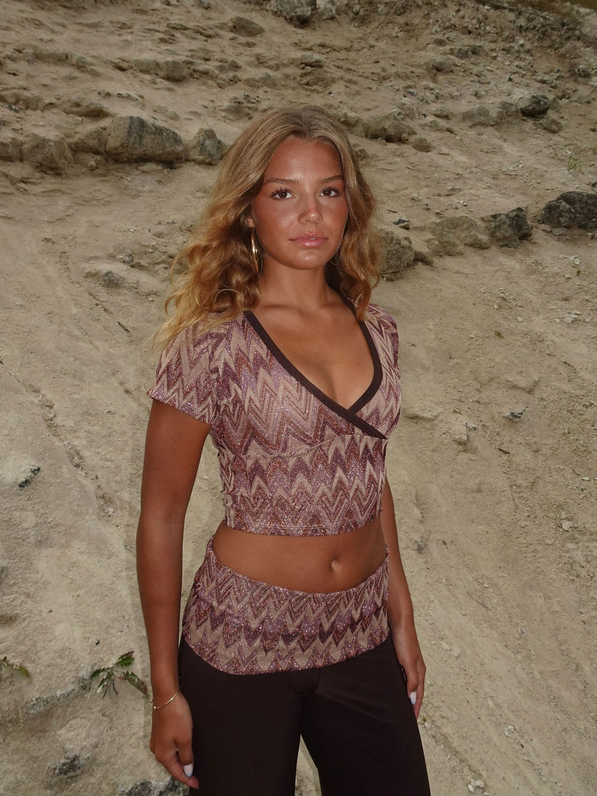 Cosima top with glitter – Brown/Beige/Pink