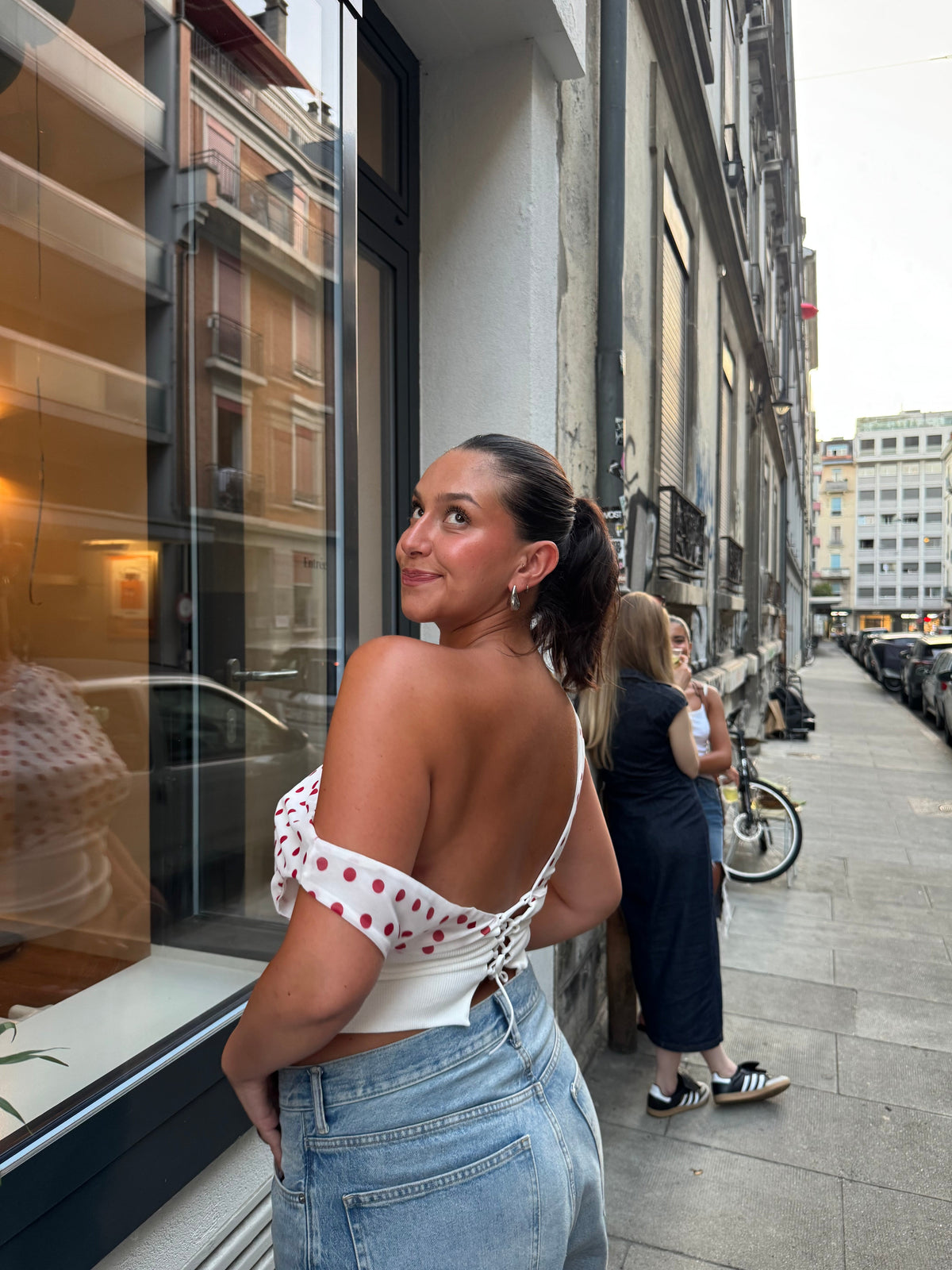 Kimmie polka dotted top - White/red