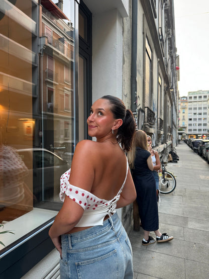 Kimmie polka dotted top - White/red