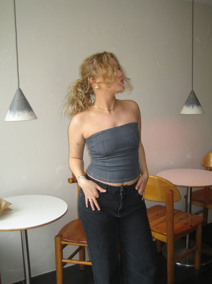 Malina denim top - Dark grey