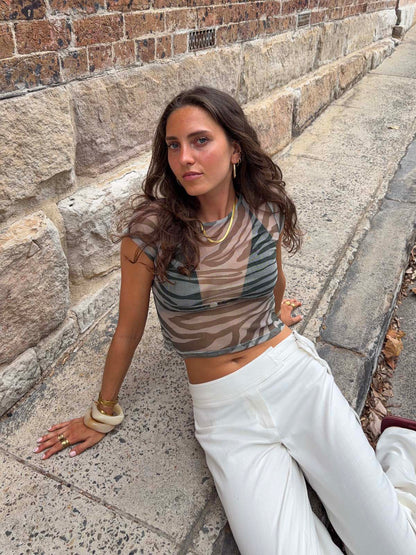 Mesha t-shirt with zebra print - Khaki/white