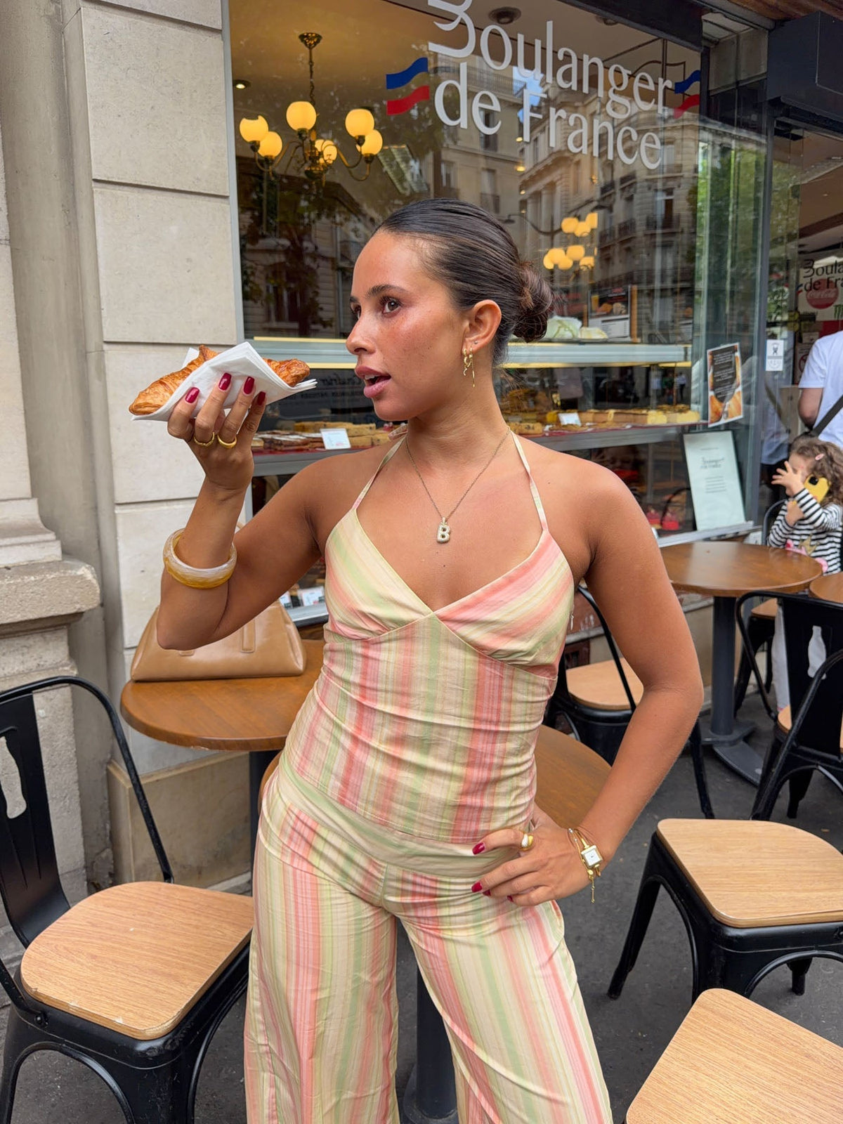 Mareno halterneck top with stripes - Yellow/pink/green