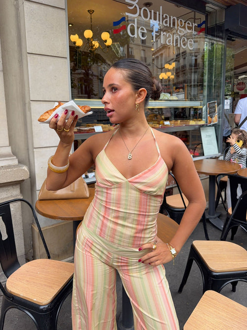 Mareno halterneck top with stripes - Yellow/pink/green