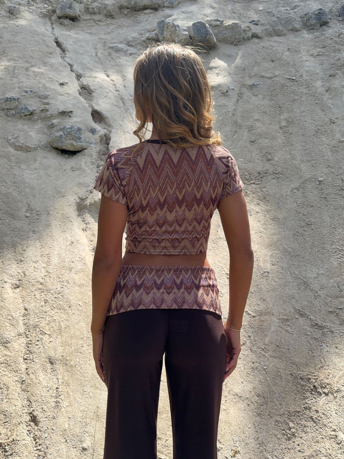 Cosima top with glitter – Brown/Beige/Pink