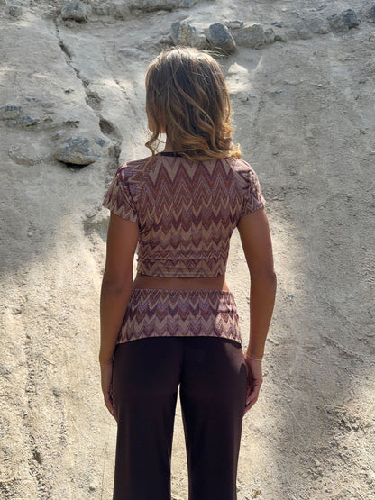 Cosima top with glitter – Brown/Beige/Pink
