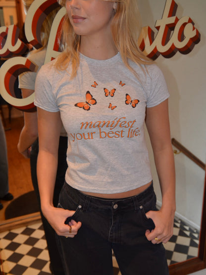 "Manifest your best life" baby tee - Grey