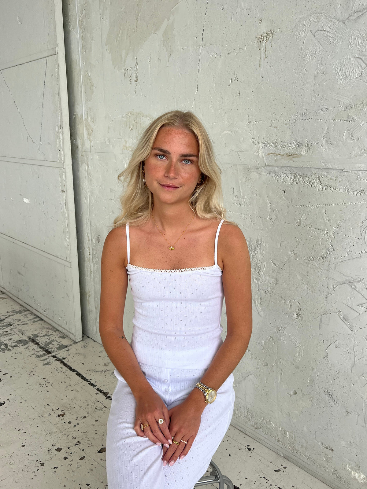 Kaya pointelle top - White