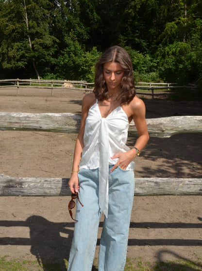 Blair satin tie top - White