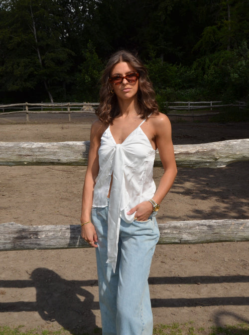 Blair satin tie top - White