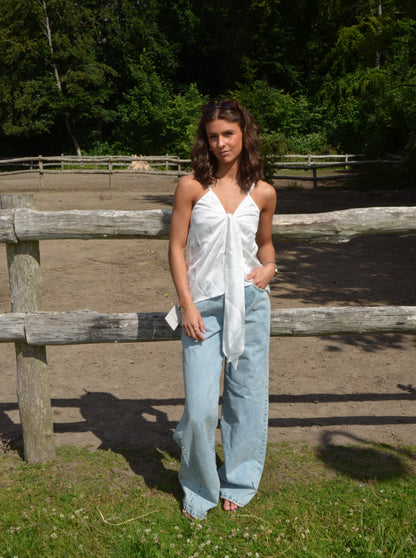 Blair satin tie top - White