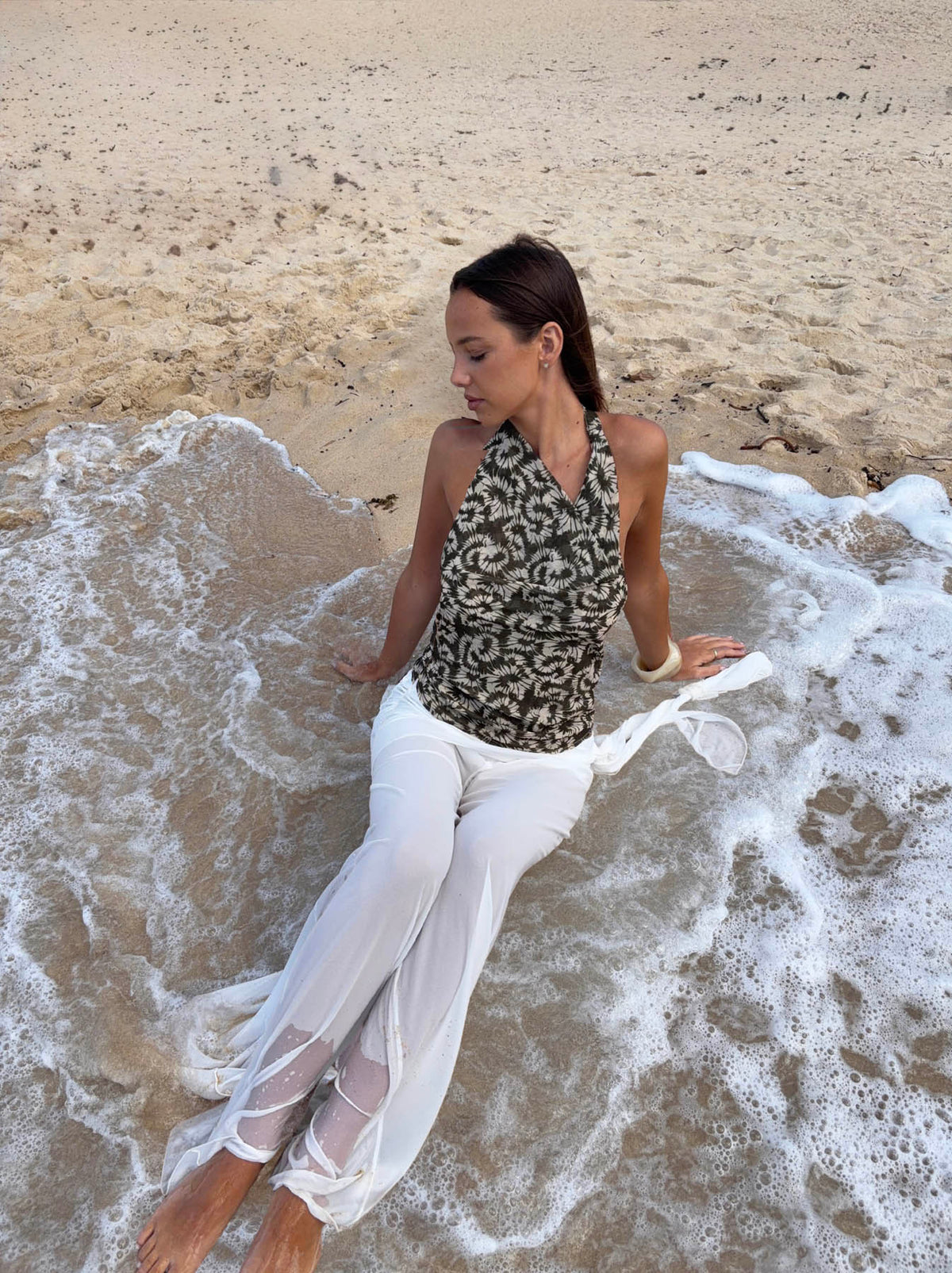 Susiana top with floral print – Green/off white