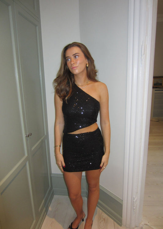Jolie one shoulder top with sequins - Black