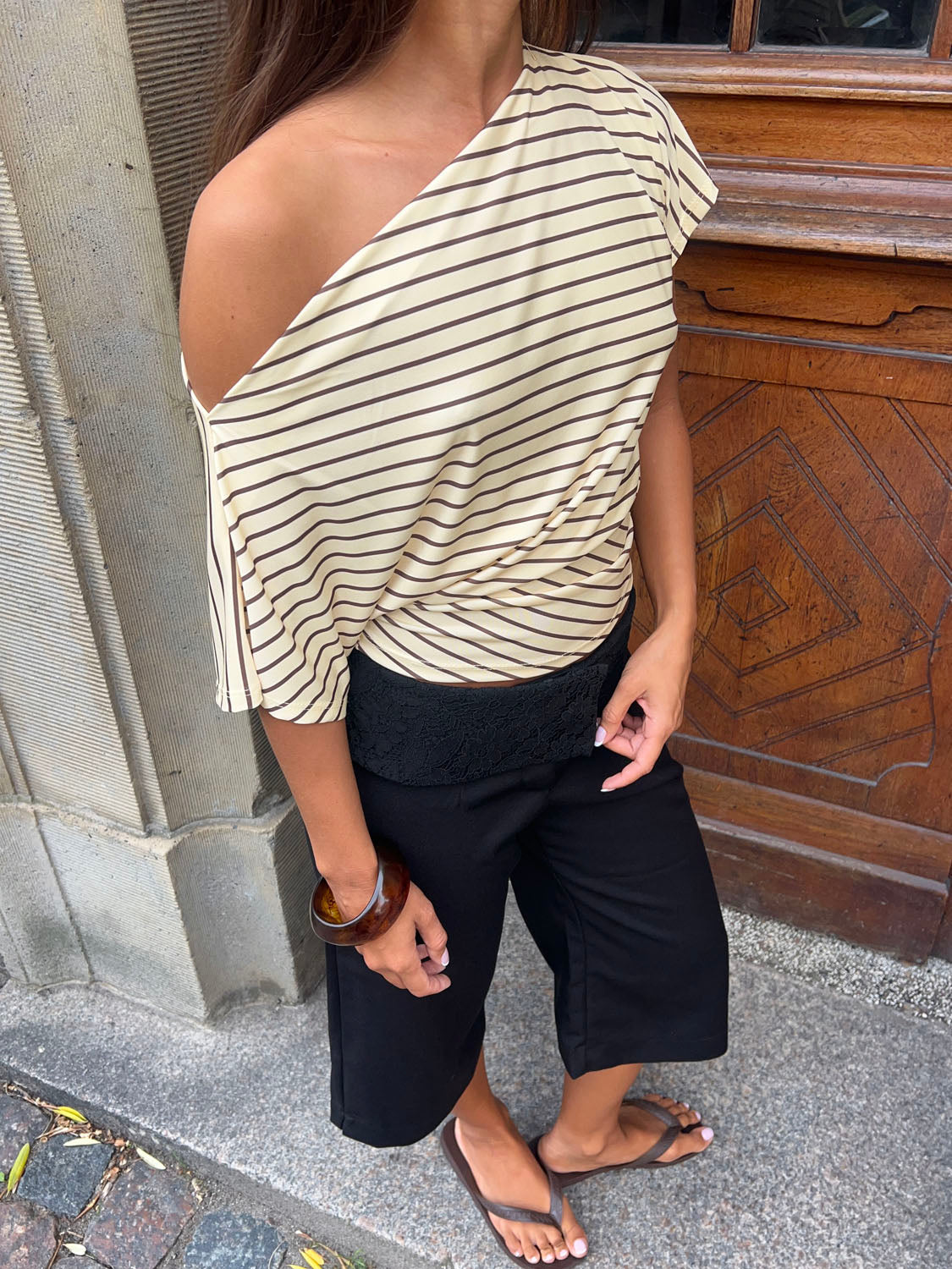 Florine fitted striped t-shirt – Yellow/Brown