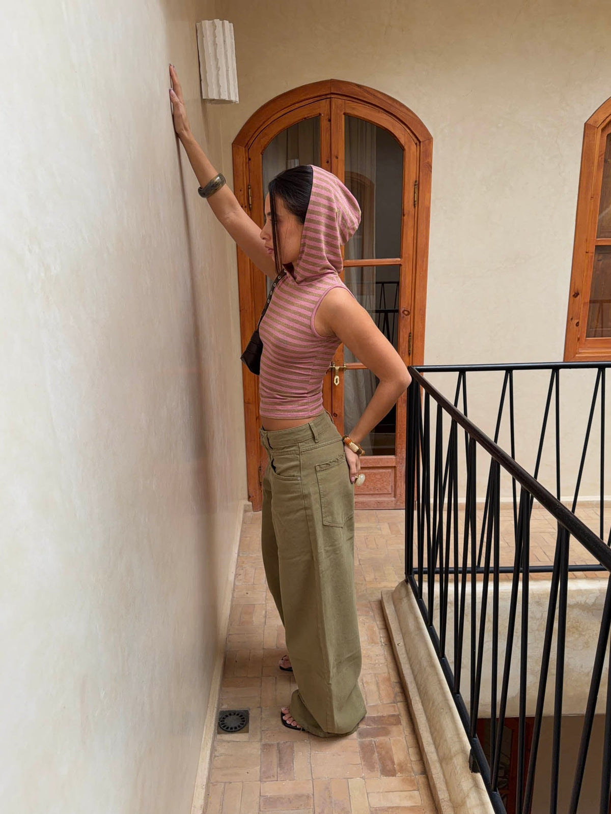 Nova glitter top with hood - Pink/beige