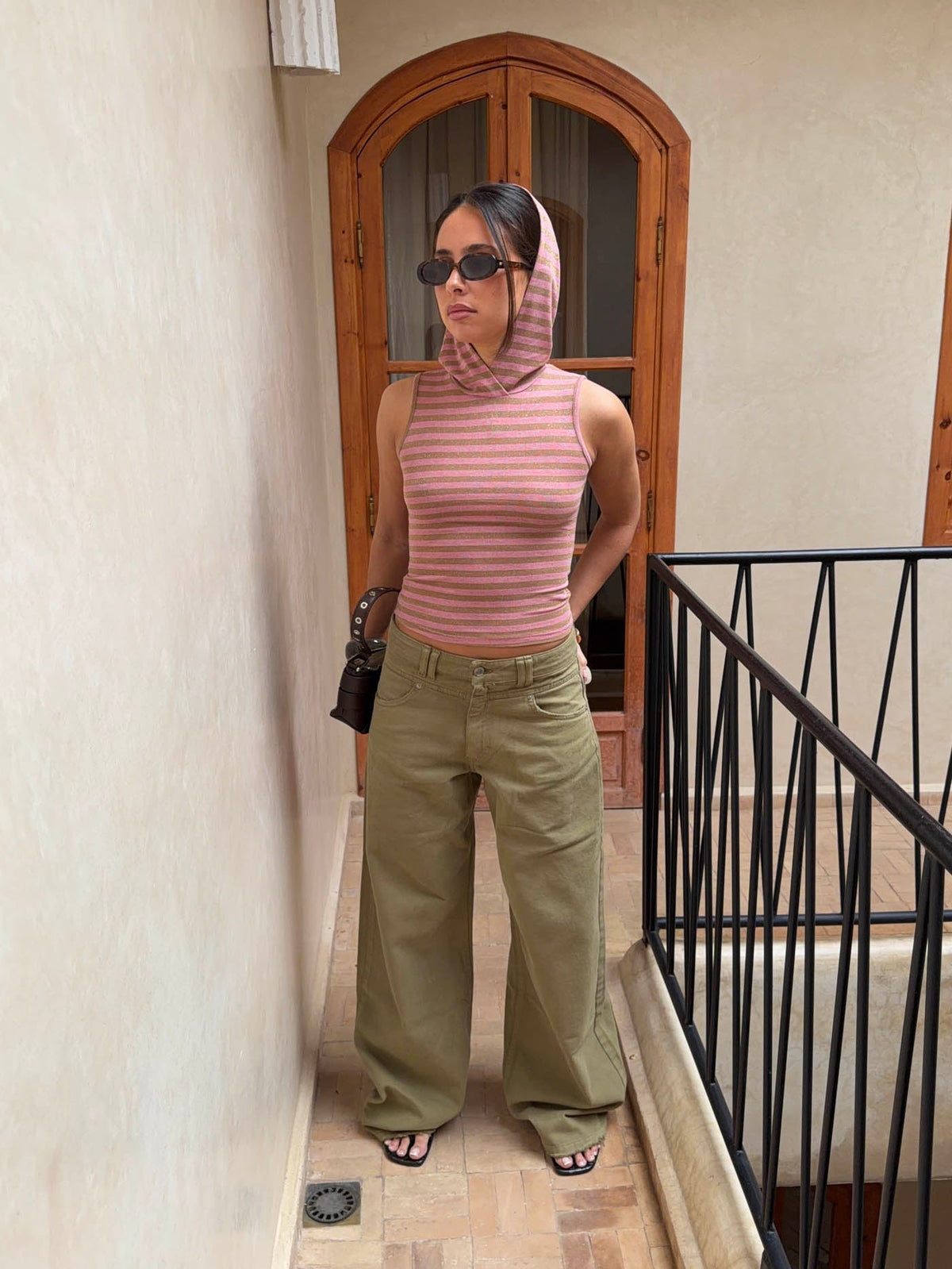 Nova glitter top with hood - Pink/beige