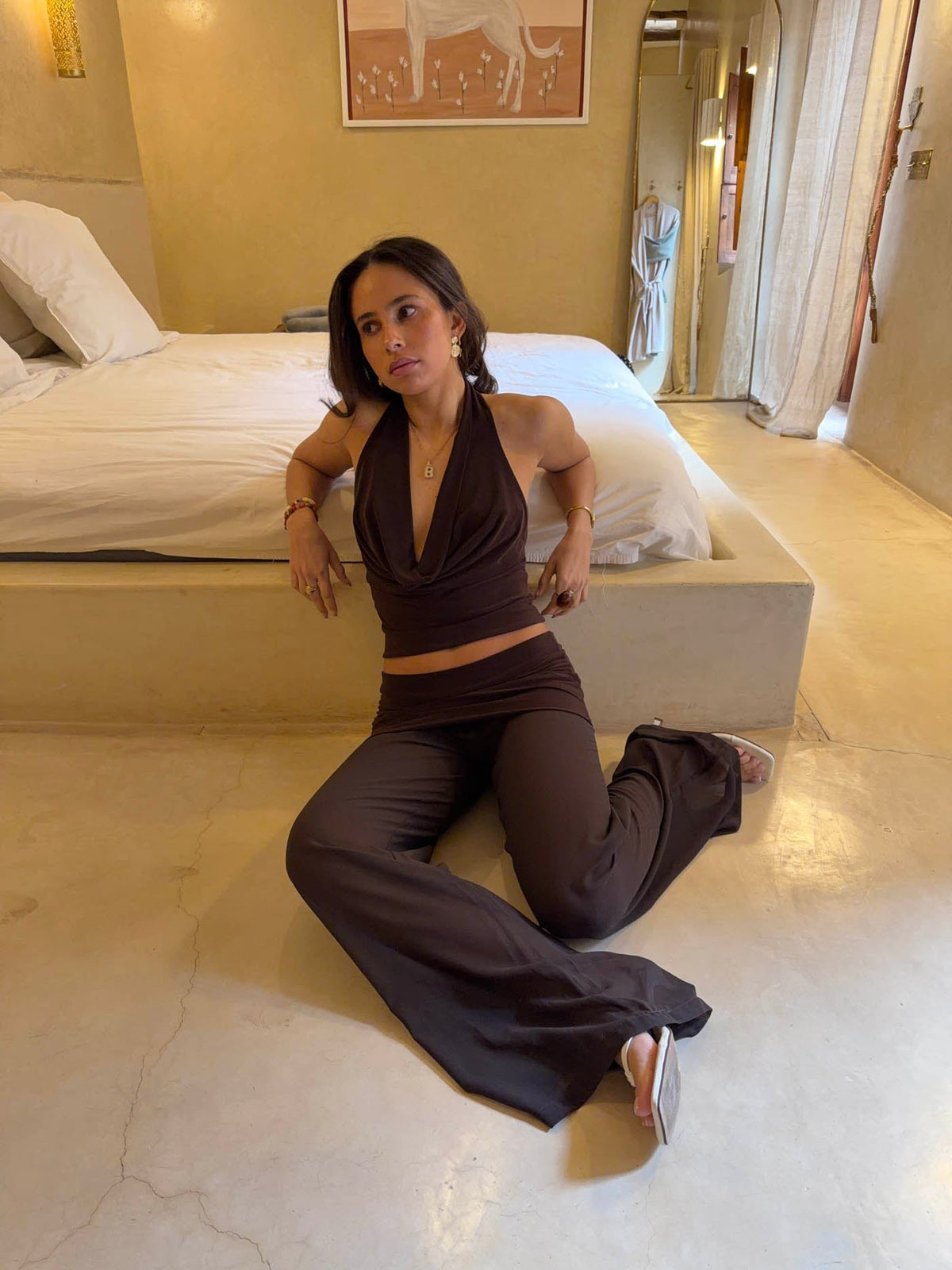 Bilana halterneck top – Brown