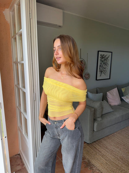 Victoire off shoulder top in mesh - Yellow