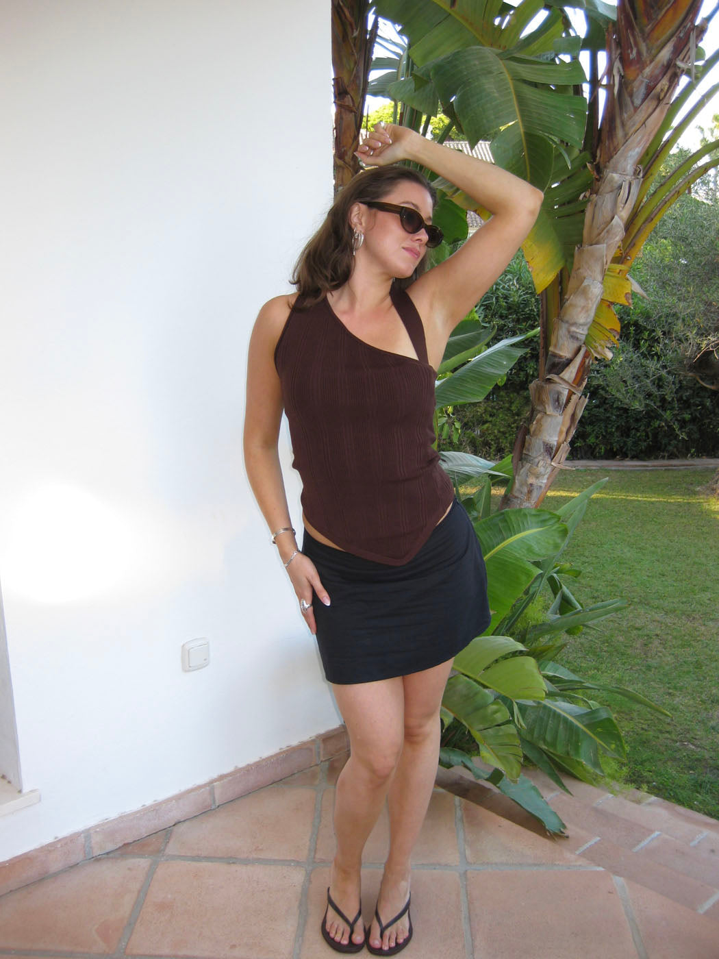 Frey one shoulder top - Brown