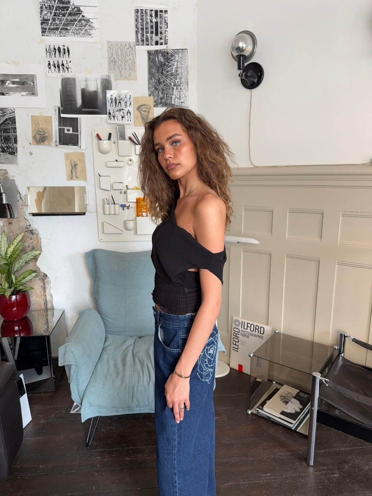 Tanua one shoulder top with smock - Black