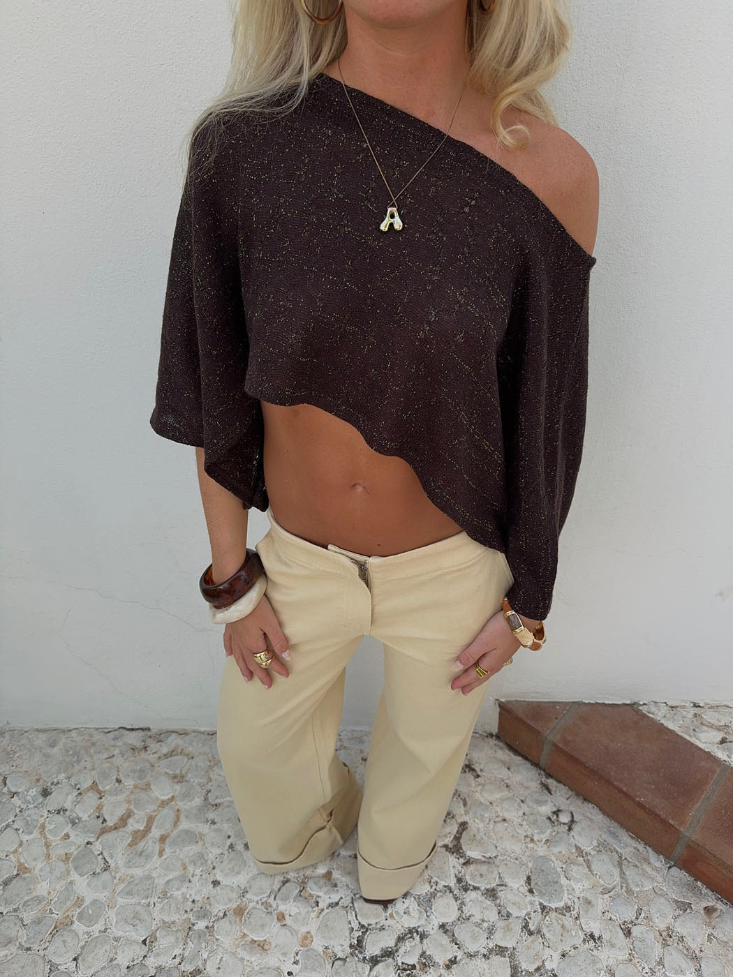 Emilie poncho with glitter – Brown