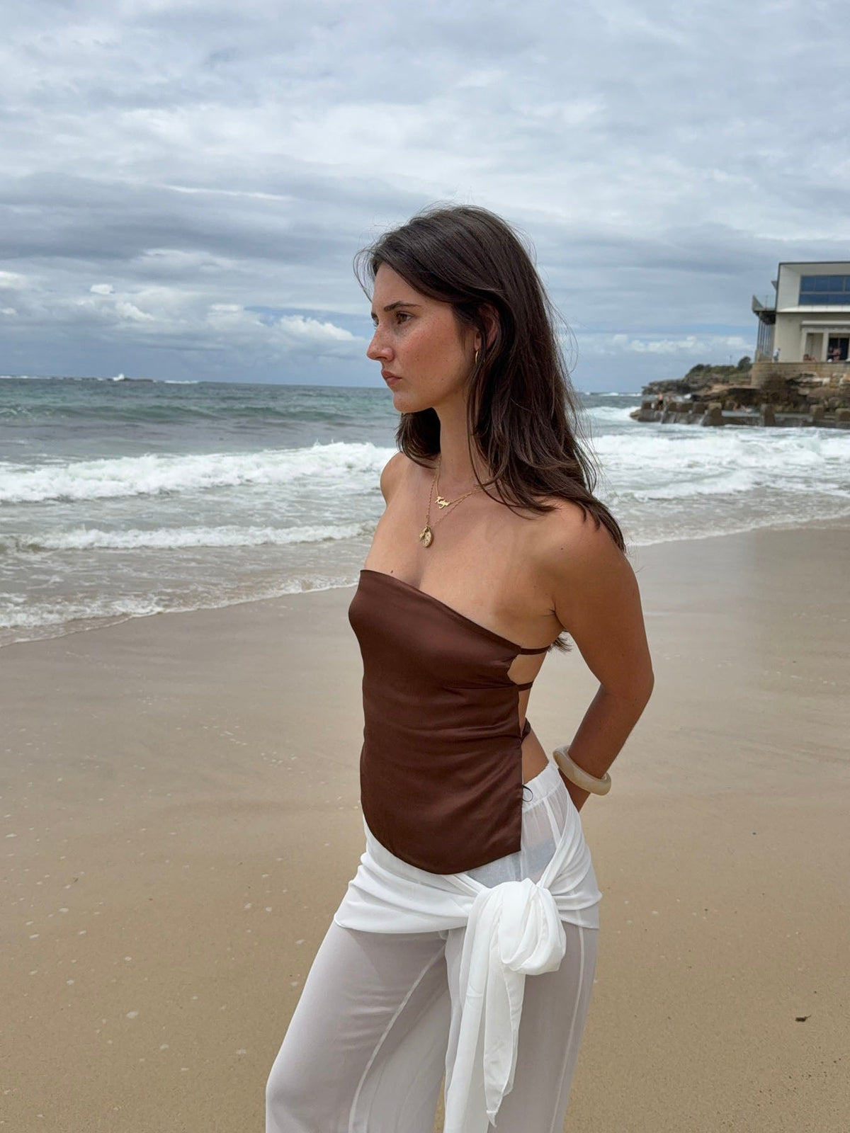 Belle satin top - Brown