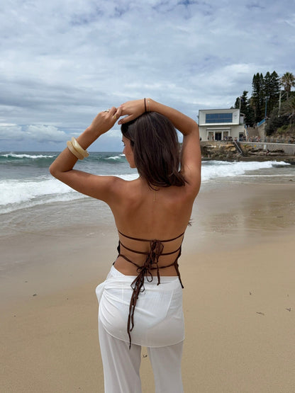 Belle satin top - Brown