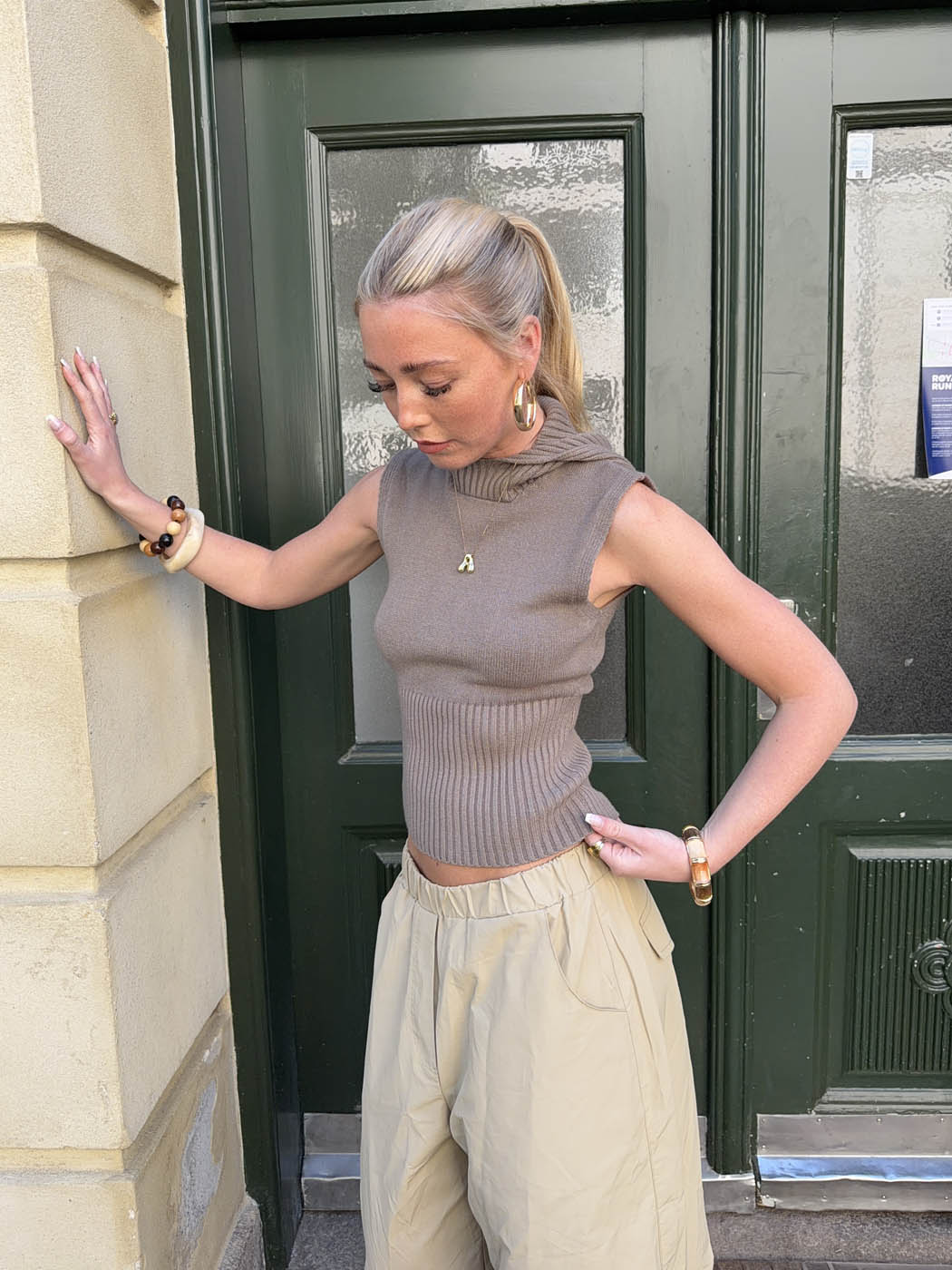 Munga knit top with hoodie - Taupe