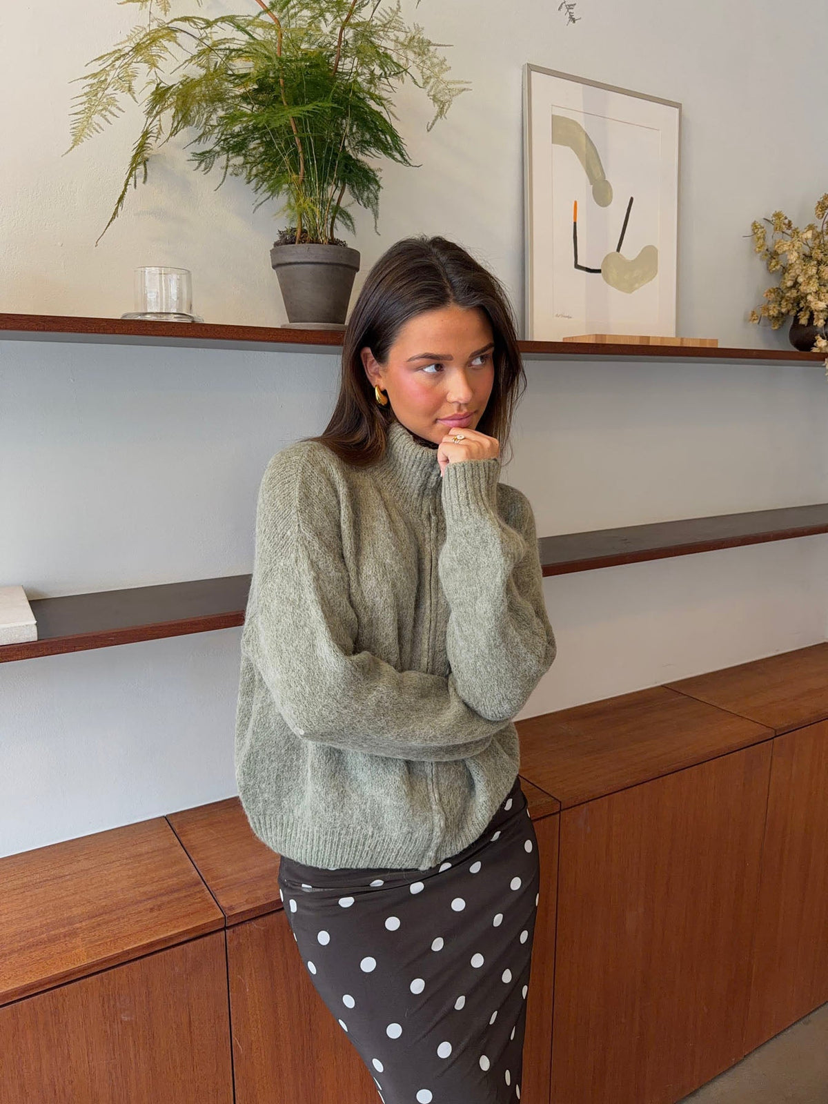 Kami zip up knit sweater – Green