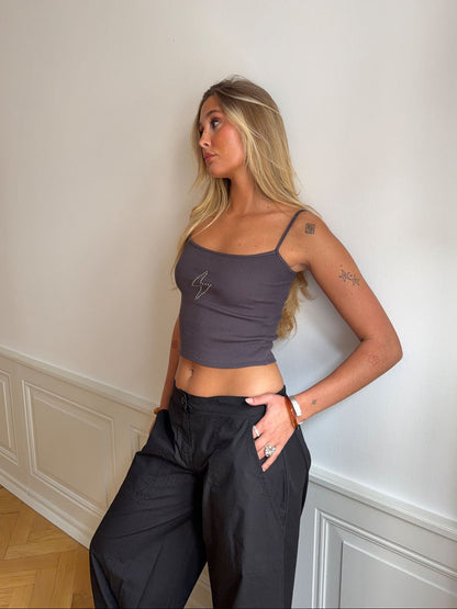 Thilde tank top with rhinestone lightning - Dark grey