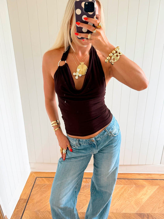 Scandivv draped halterneck top - Dark brown