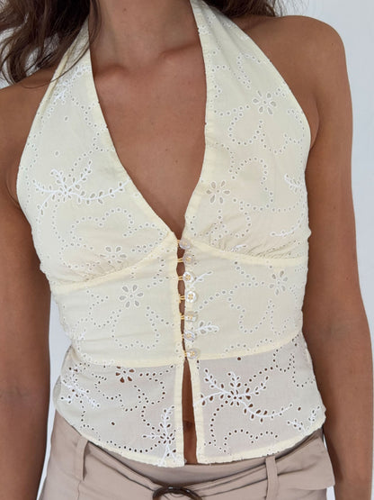 Aisha top with embroidery - Light yellow