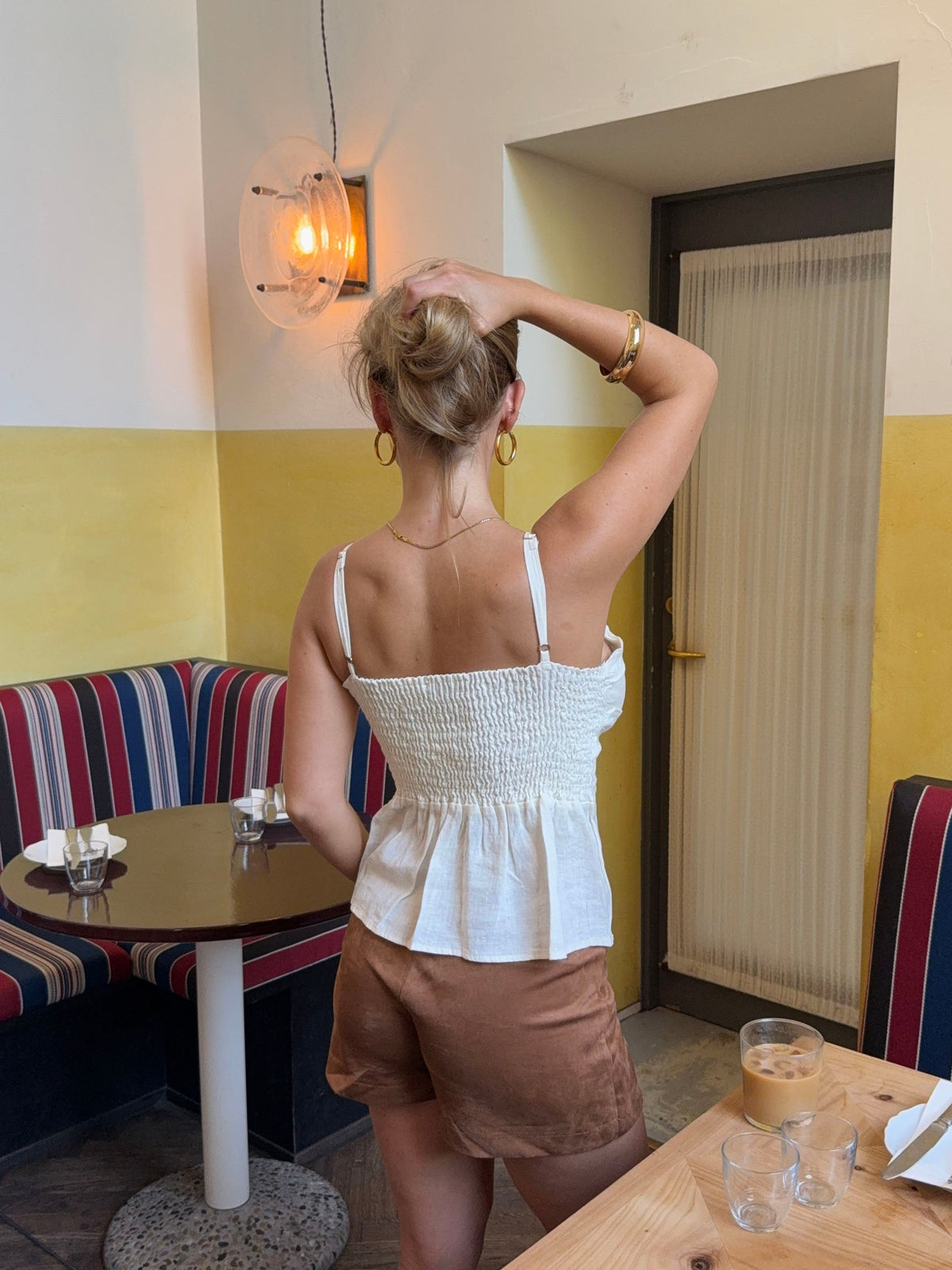 Hally top in linen - White