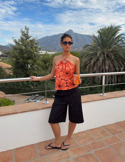 Sibilia top with flowers – Orange/black