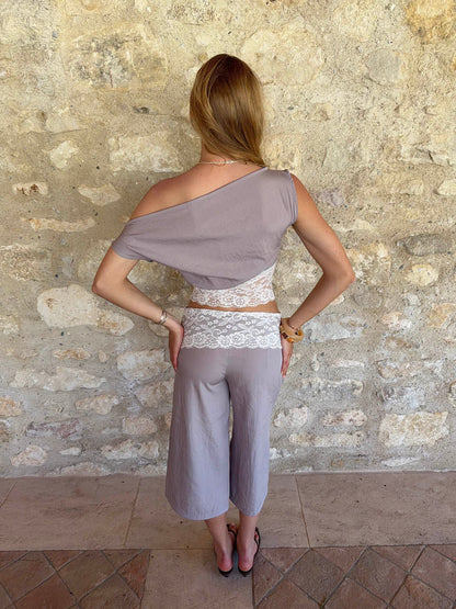 Cameline top with lace - Beige/white