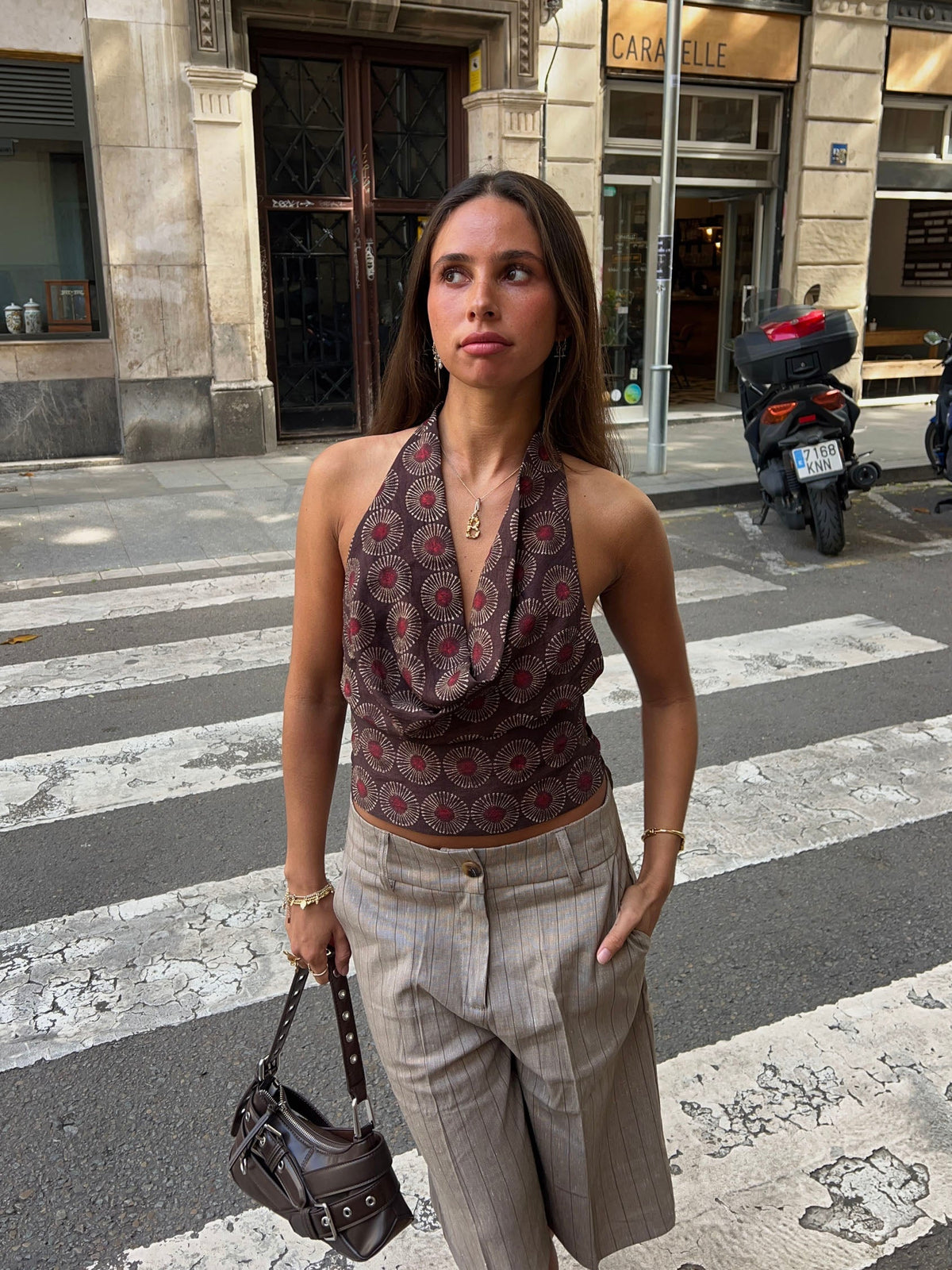 Martine top with pattern - Brown/red