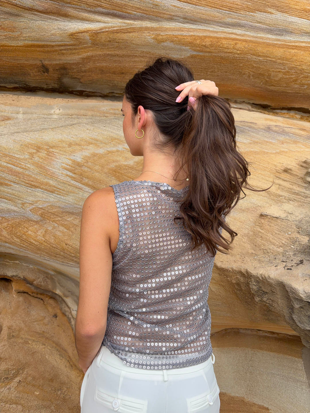 Isobel top with sequins - Silver