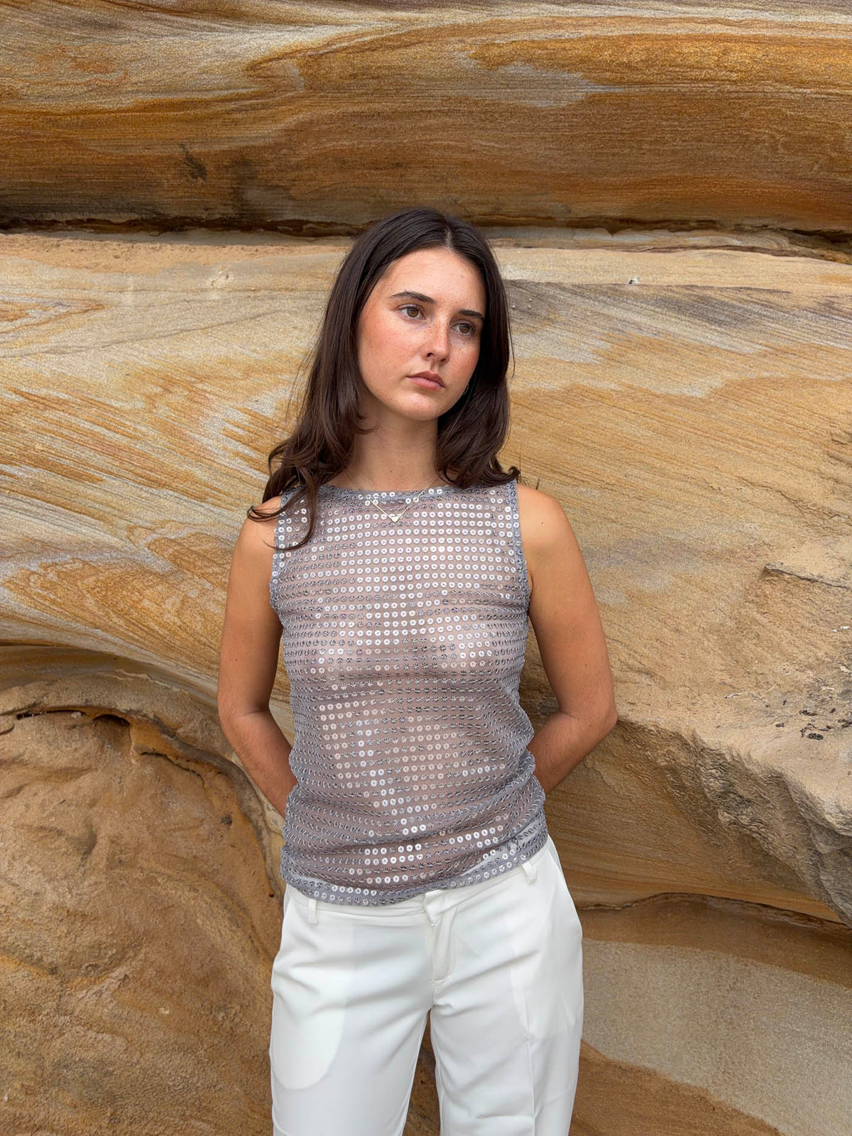 Isobel top with sequins - Silver
