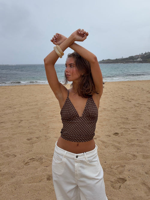 Melissa top with polka dots – Brown/white