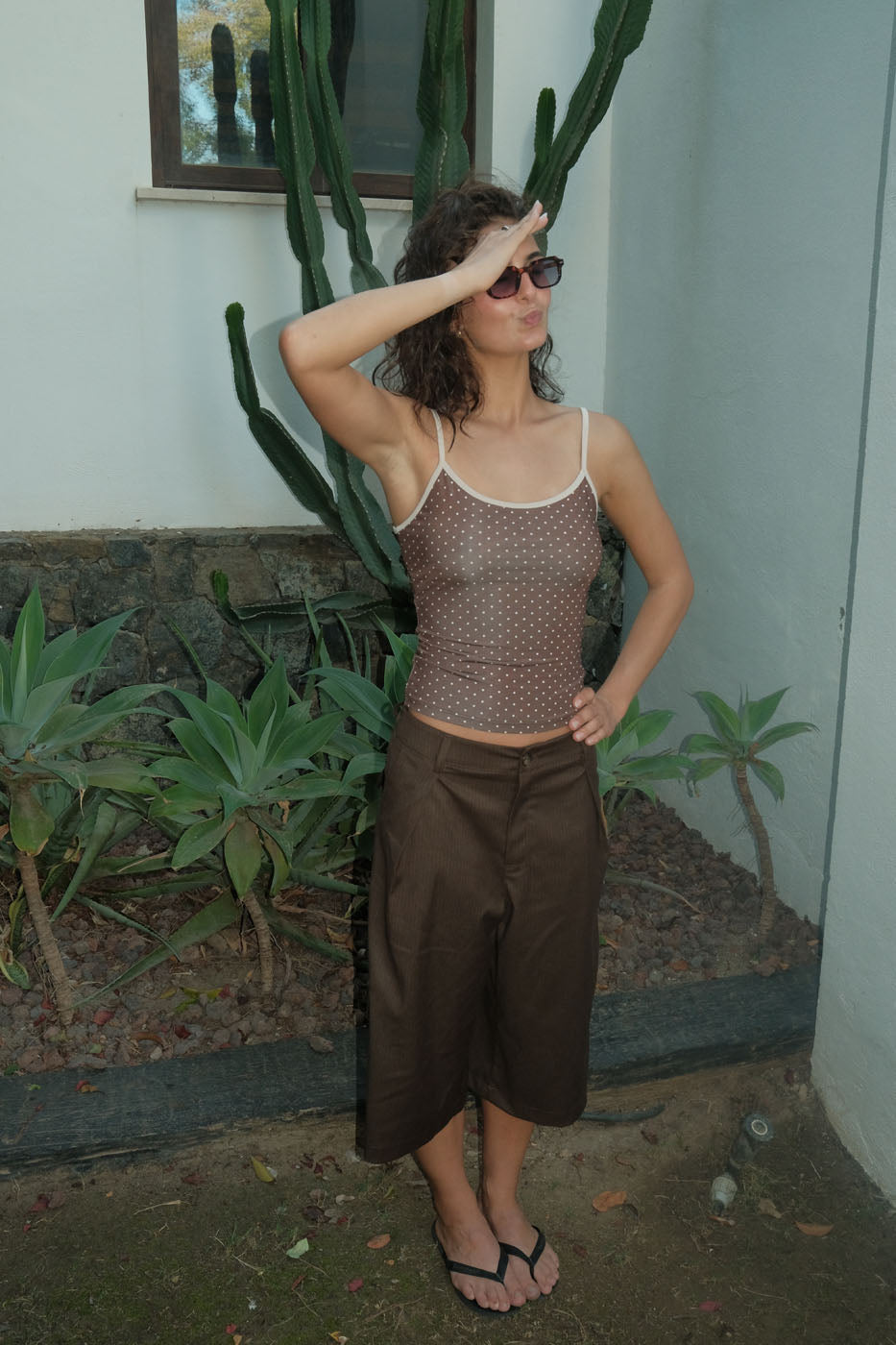 Esmaralda top with polka dots – Brown/white