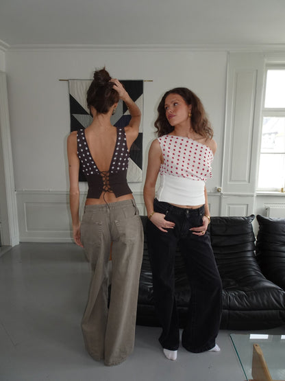 Kimmie polka dotted top - Brown/white