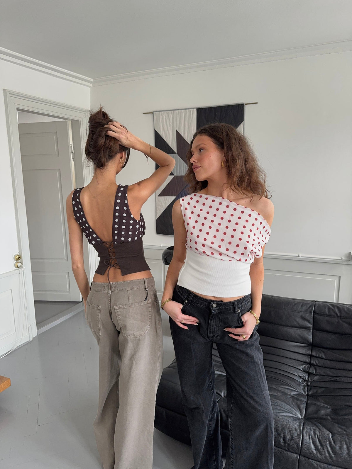 Kimmie polka dotted top - Brown/white