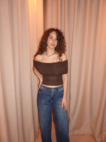 Celora off shoulder top - Brown