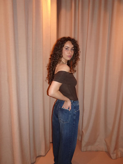 Celora off shoulder top - Brown